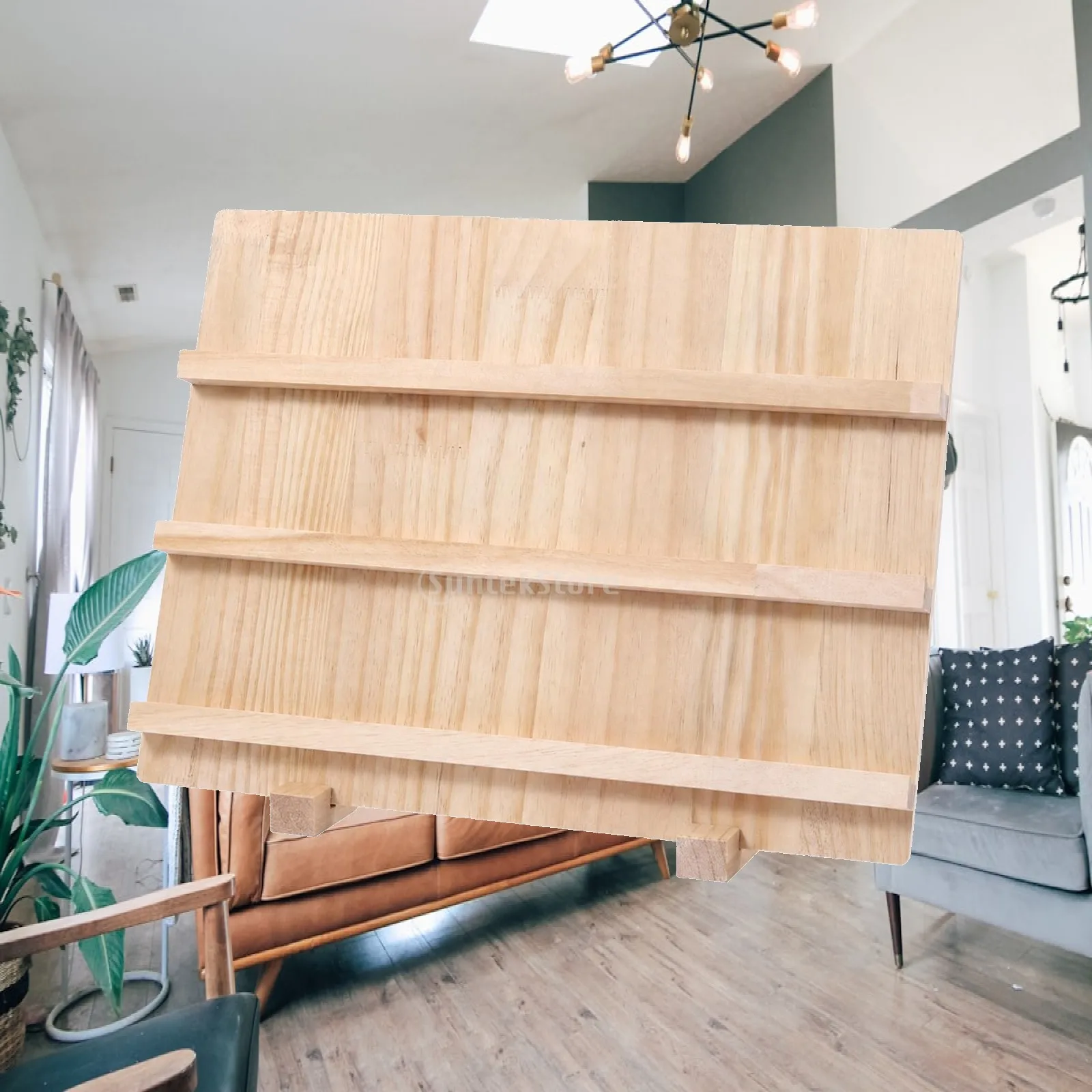 Wooden Earring Rack Holder Display Stand with Slanted Board and Two Feet for Stable Placement on Desk Counter Shelf Top