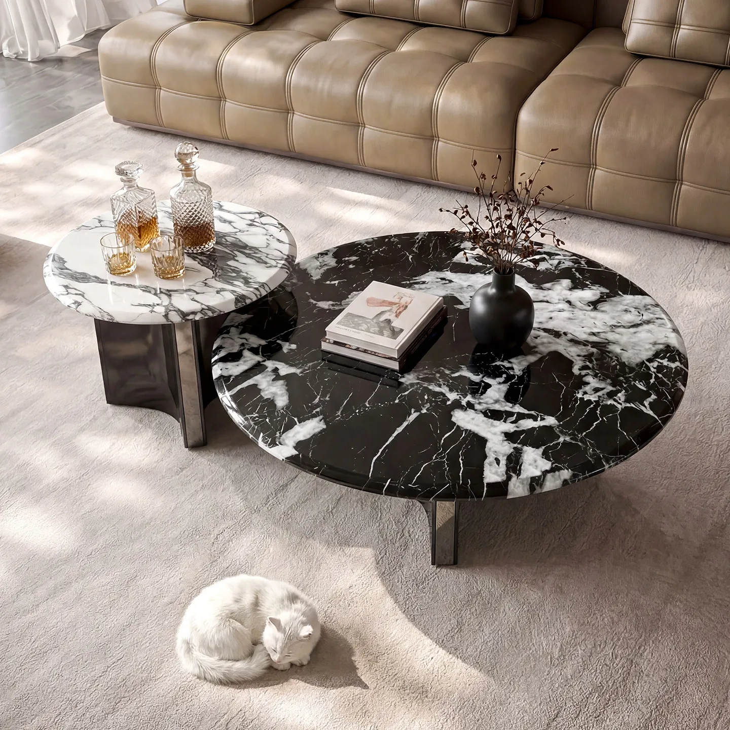 f*-Italian-style Light-luxury Marble Coffee Table Minimalist High-end New Home Furniture for Small Homes Mobile Living Room