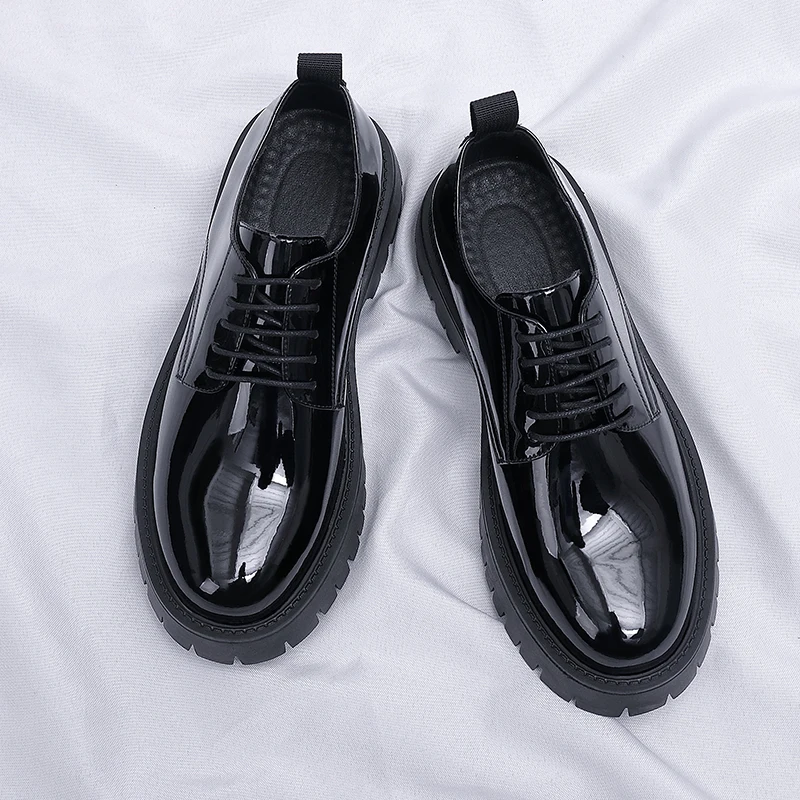 New Platform High Heel 4CM Height Increase Casual Men Patent Leather Shoes Man Oxford Dress Shoes Formal Party Wedding Shoes