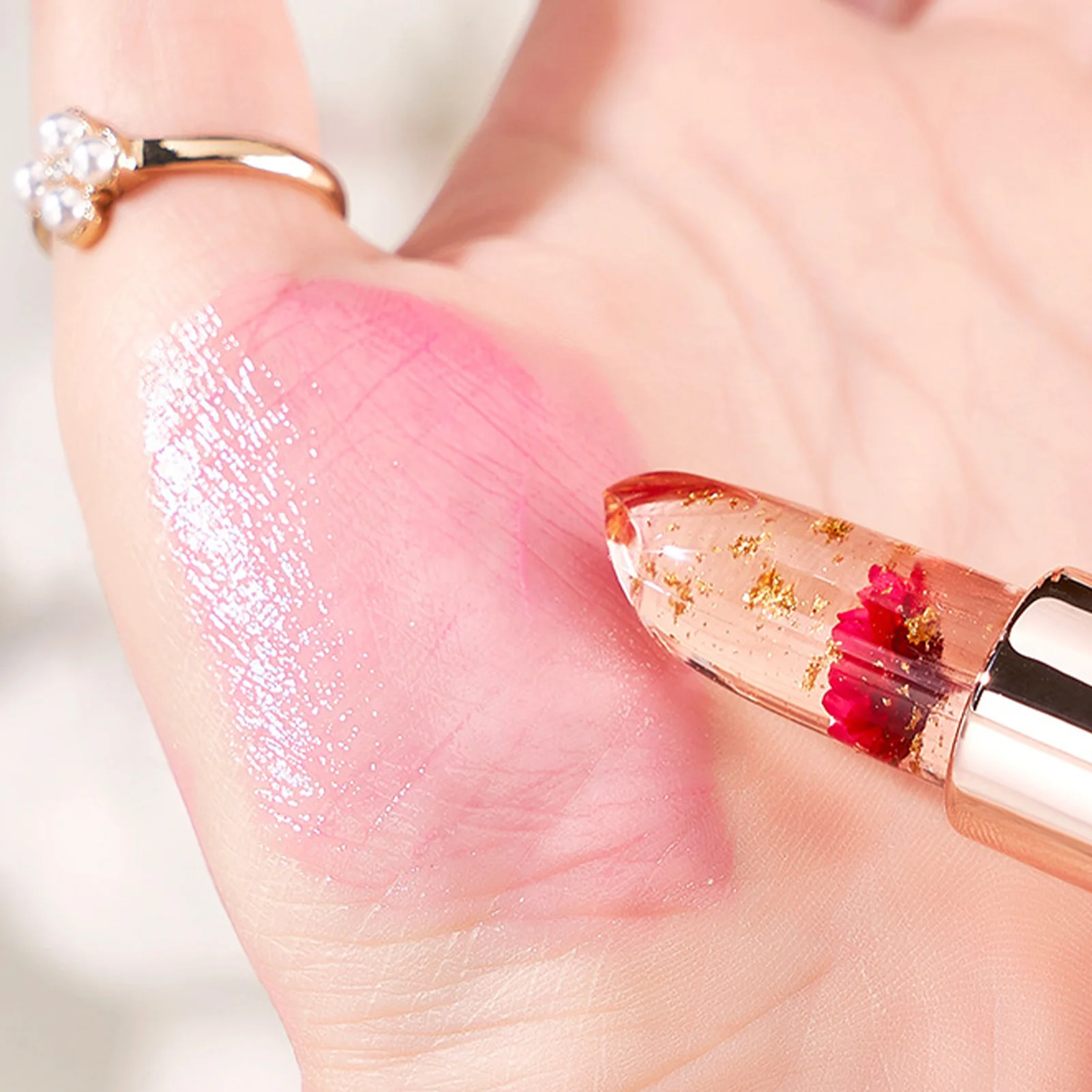 花の形をした透明なリップスティック,長持ちする保湿剤,クリスタルのゼリースティック,温度変化,リップケア,2色