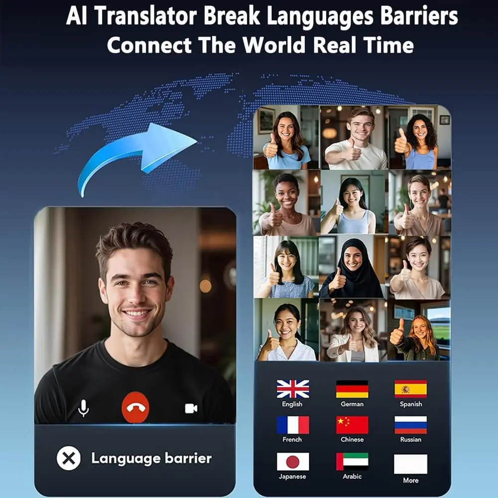 UYUXIO Auricolare per traduzione in tempo reale TWS AI Auricolari per traduzione di lingue con 144 lingue Auricolari per cuffie per aziende