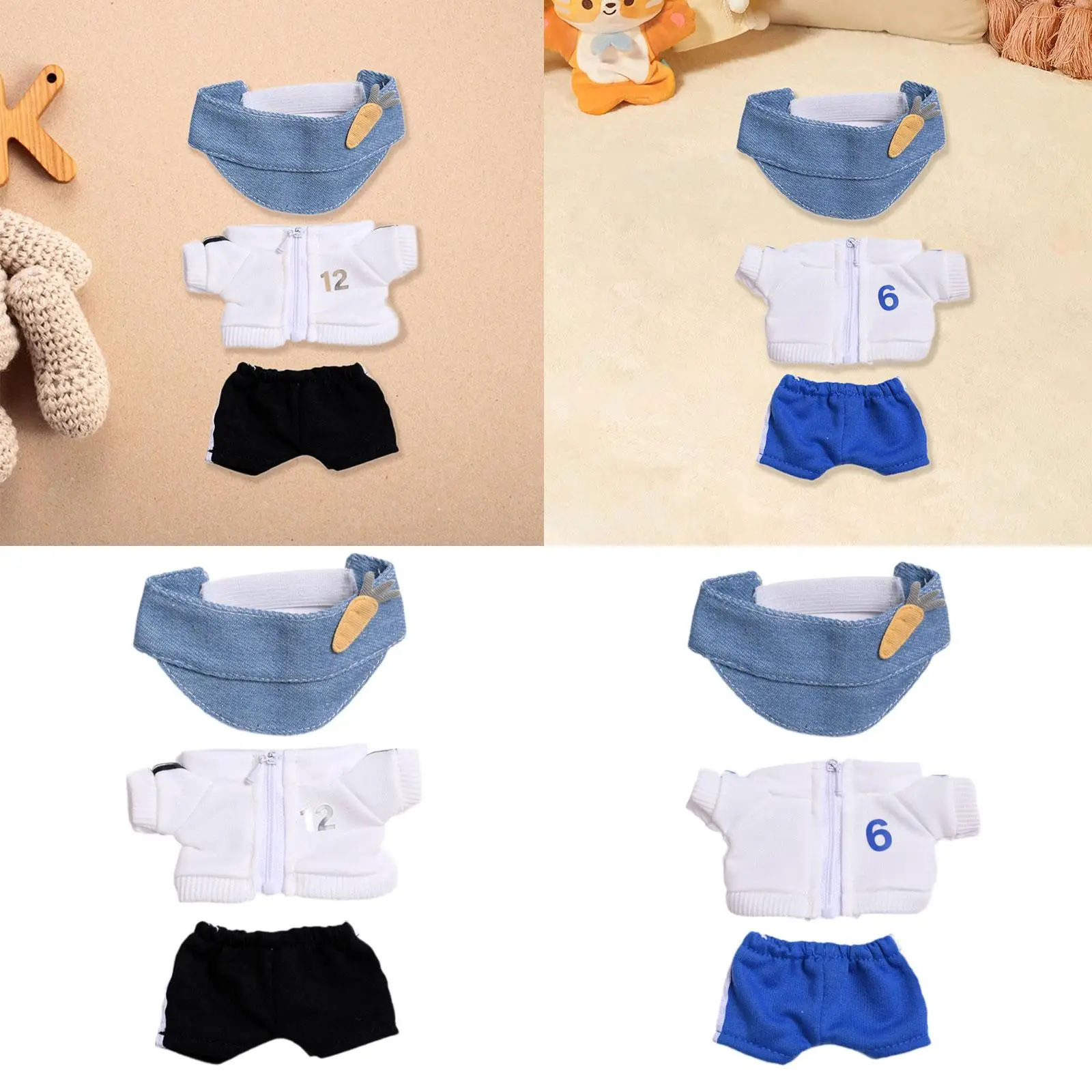 Pluche pop top en broek poppenkleding coördinatie flexibiliteit mode hands-on voor kinderen verjaardagscadeau doe-het-zelf aankleden met pet