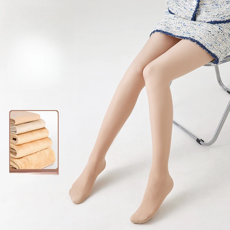 

Warm Fleece-lined Thermal Tights Woman Skin Tone Light Black Medias Socks Daily Work Pantyhose Winter Leggings Stockin