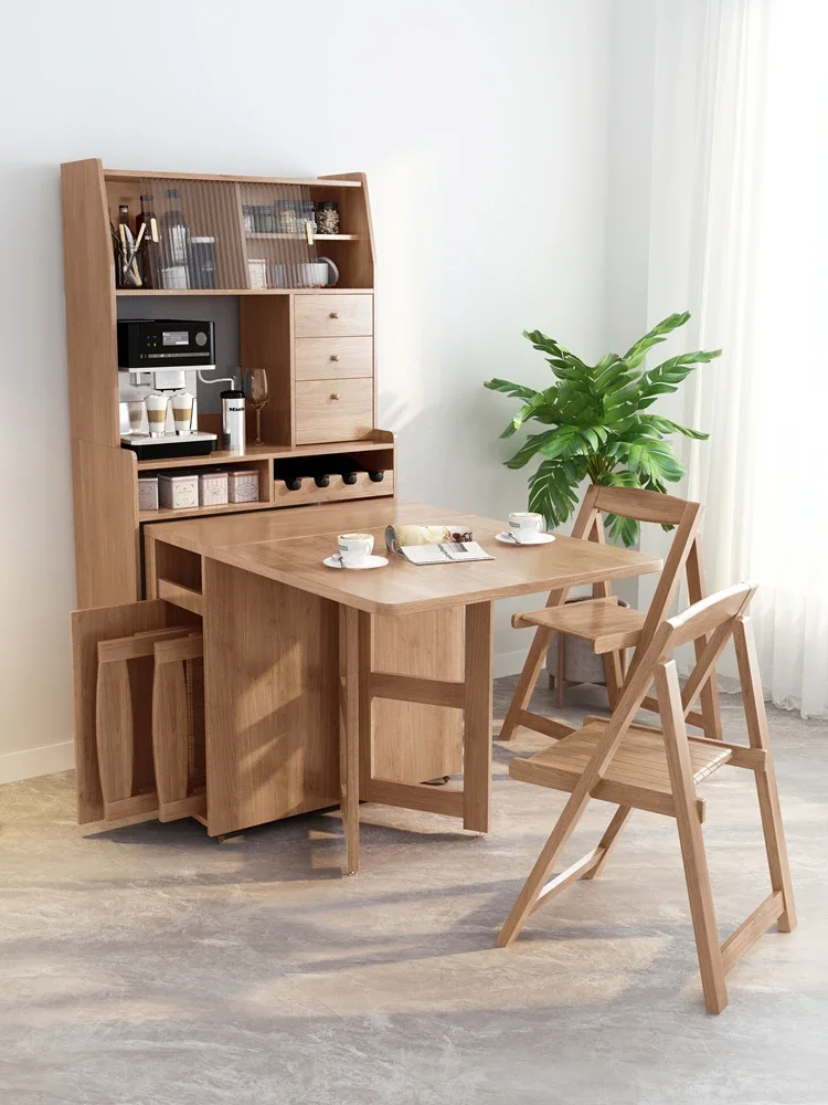 

Solid wood folding dining table, dining edge cabinet, integrated household small unit, space saving, multi-functional dining