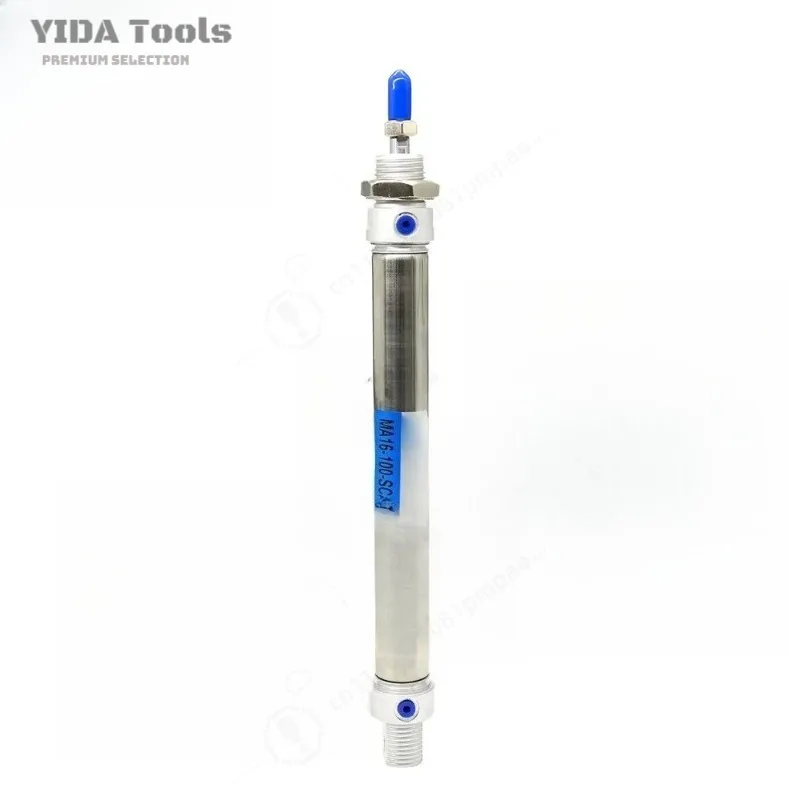 YIDA MA Series Mini Round Pneumatic Cylinder, Stainless Steel Spring Return, Single Rod Double Acting Piston Actuator