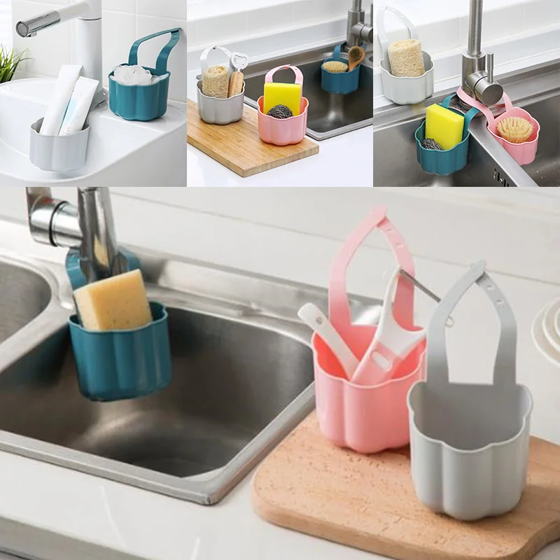 Kitchen Sink Drain Rack Soap Sponge Holder Hanging Storage Basket for Bathroom Adjustable Faucet Holder Kitchen Accessories