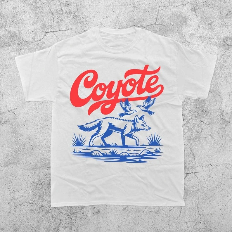 Soldes d'été 2026 : T-shirt Rétro Coyote, T-shirt graphique vintage faune du désert, T-shirt unisexe streetwear hip-hop oversize