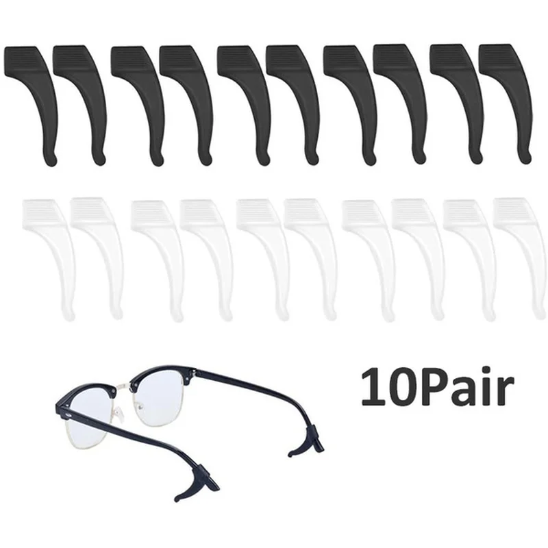 10Pairs Top Quality Silicone Anti-slip Holder for Glasses Accessories White/Black Ear Hook Sports Eyeglass Temple Tip Stoppers