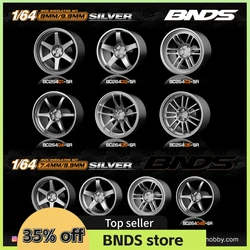 1/64 Silver ABS Wheels With Rubber Tires By BNDS Assembly Rims Modified Parts for Model Car Refitted Model Car 4pcs Set