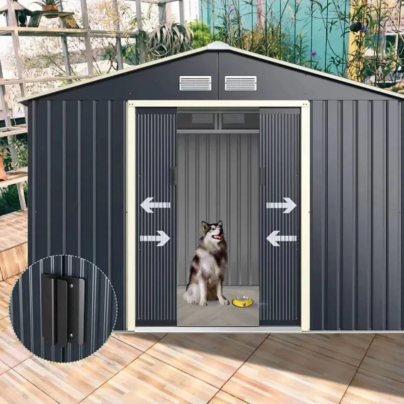 Simple Outdoor Storage Shed 10'x 8',Metal Garden Shed For Bike,Trash Can,Tools,Galvanized Steel Storage Cabinet For Backyard