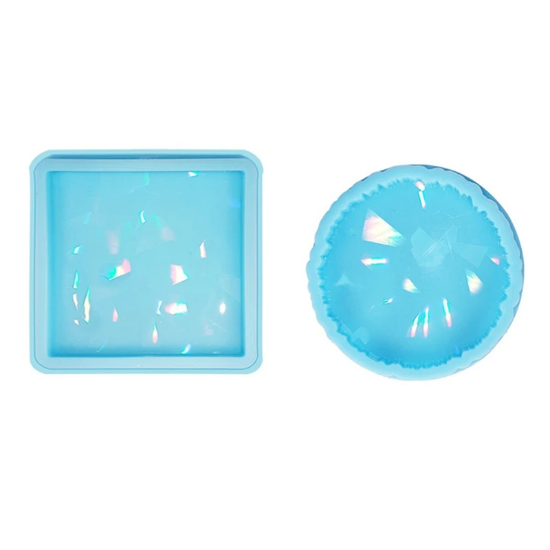 Holographic Light Shadow Cup Pad Mat Coaster Crystal Epoxy Resin Mold Silicone Mould DIY Craft Tool