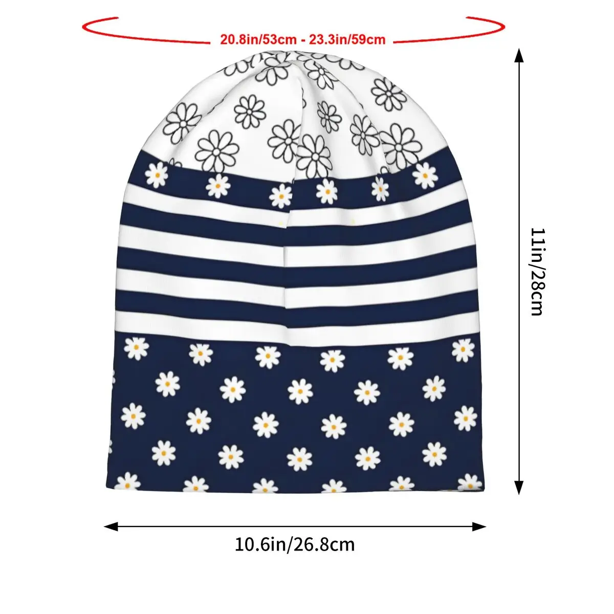 Navy Blue And White Simple Daisy Flower Pattern Men Women Thin Beanies Windproof Ski Cap Double Layer Fabric Bonnet Hat