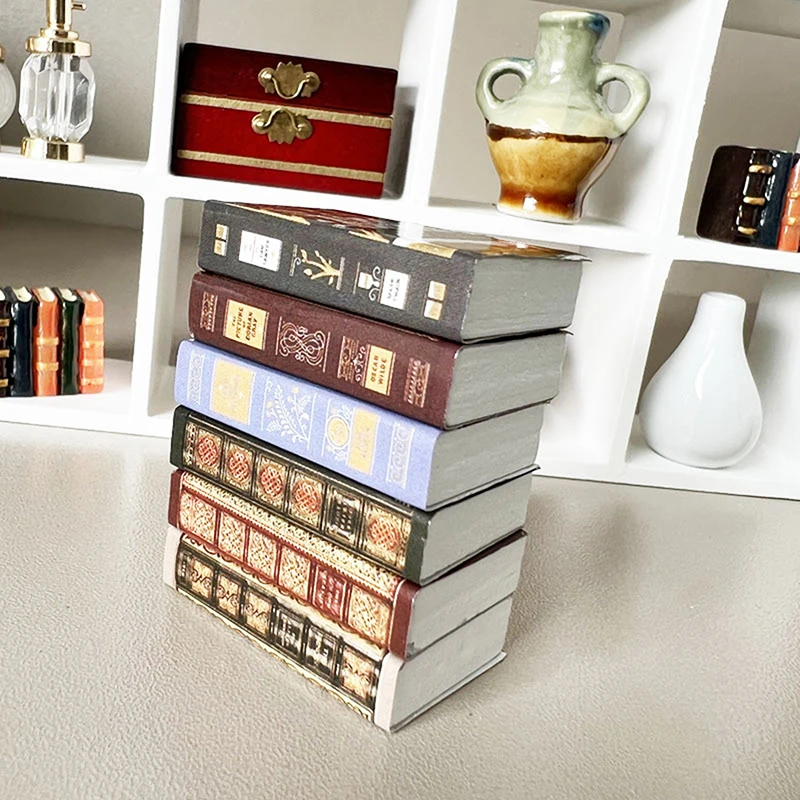 6Pcs/Set 1:12 Dollhouse Miniature Classical Book Dollhouse Study Scene Mini Model Props Cannot Flip Pages Of Mini Books Toys