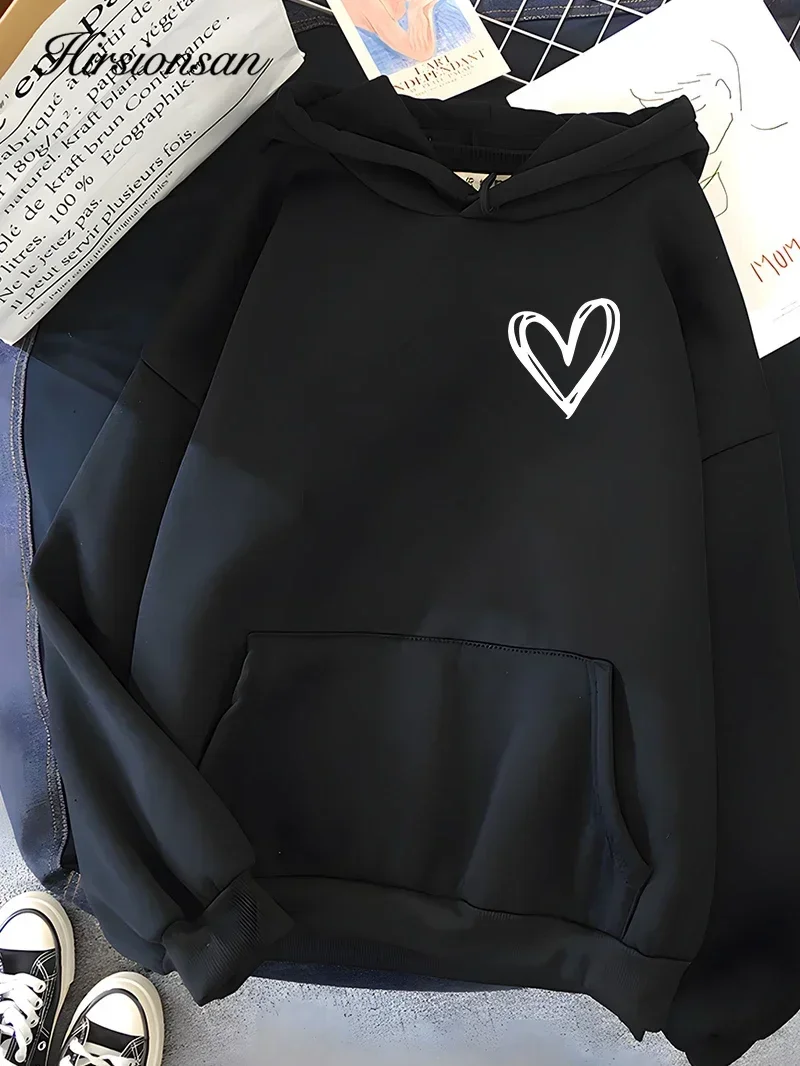 

Hirsionsan, простой женский свитшот с принтом сердца, мягкие повседневные свободные винтажные женские толстовки, 2025 г., зимние теплые флисовые студенческие топы