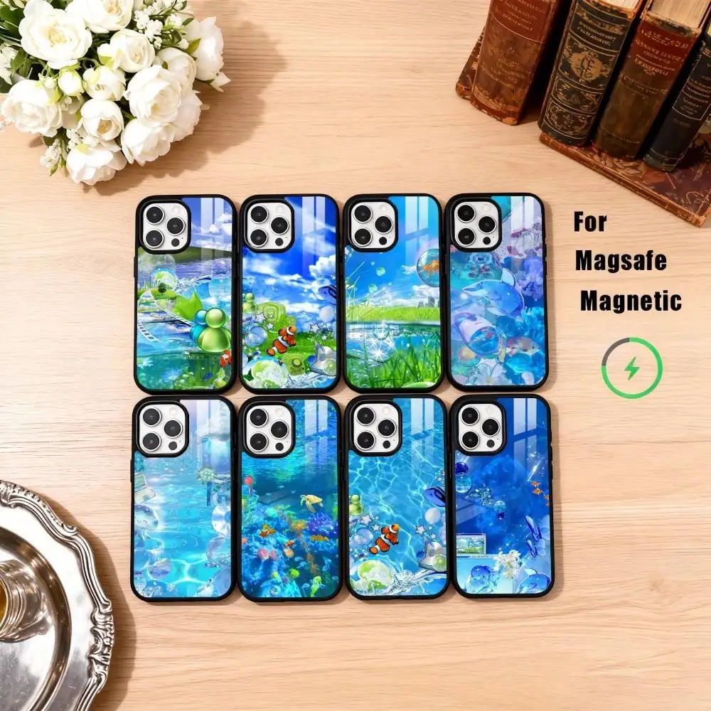 

F-Frutiger Aero Aqua Nostalgia Phone Case For iPhone17,16,15,14,13,12,11 Plus,Pro Max Magnetic For Magsafe Wireless Charging