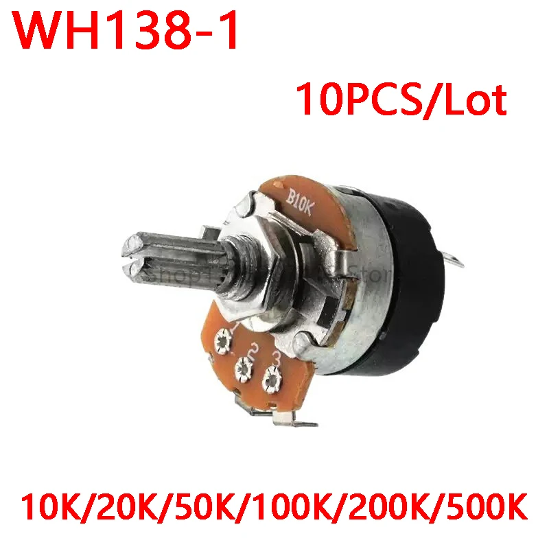 10PCS WH138-1 B5K B10K B20K B50K B100K Adjustable Resistance Speed Regulator With Switch Potentiometer WH138 5K 10K 20K 50K 100K