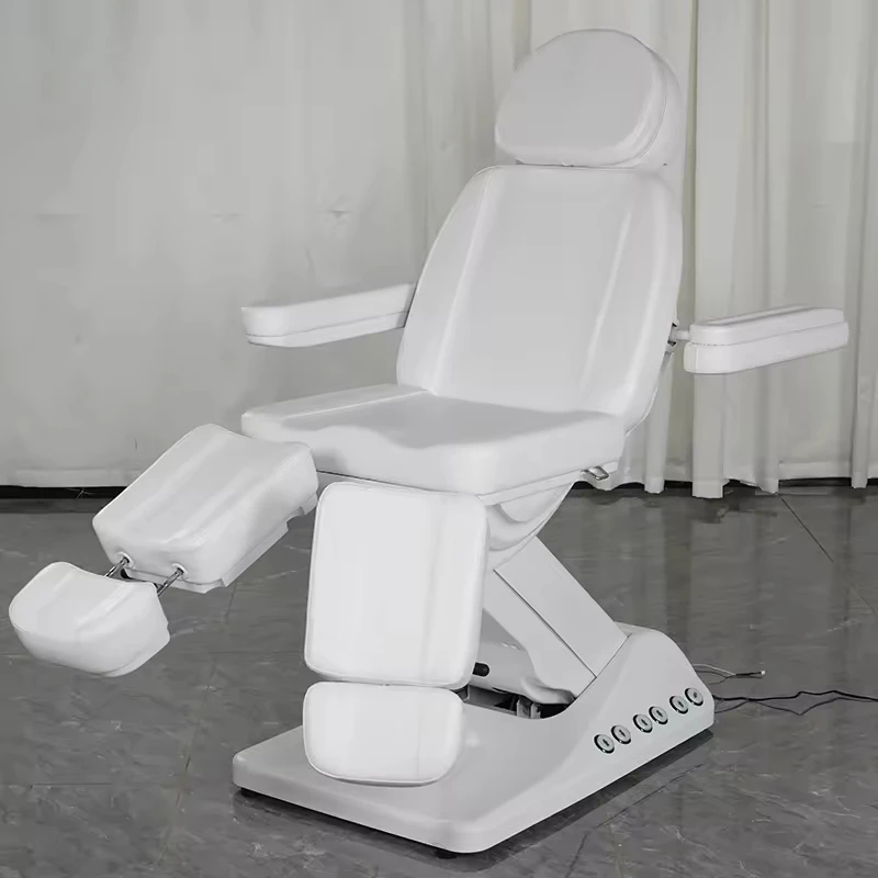 

*Modern Pink Leather White Base Foot Control Salon Bed Luxury 3 Motors Electric Facial Spa Massage Table and Bed With Lights