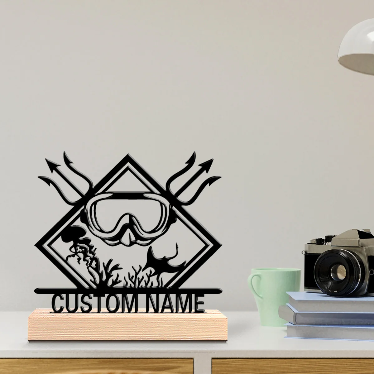 1pc Simple Diver Personalized Name Tin Statue Metal Ornament Art Crafts With Wood Base Tin Sculpture For Home Desk Decor