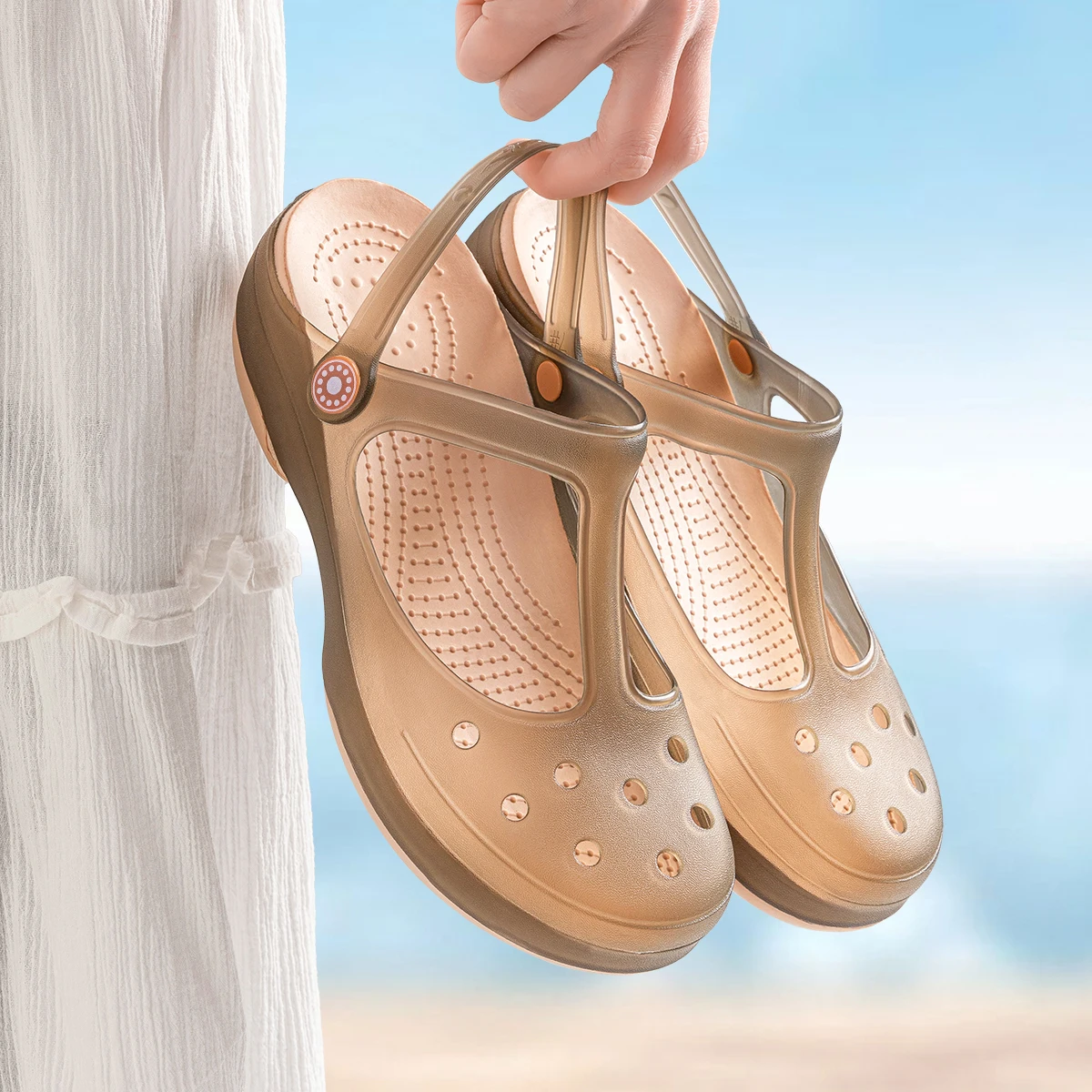 TPU Women's Hole Shoes Wrap Toe Thick Bottom Outdoor Slippers Non-Slip Breathable Beach Indoor Slippers
