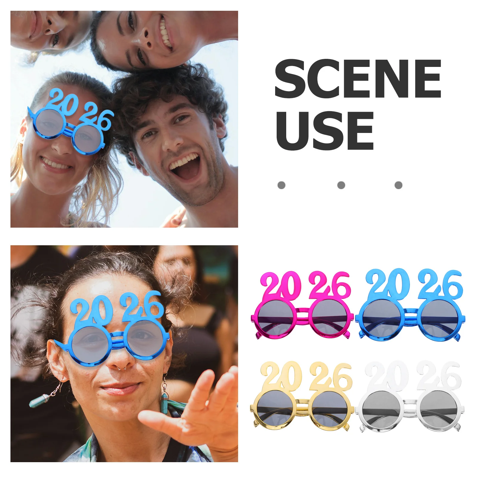 4개 2026 안경: 새해 파티 포토 부스 소품용 둥근 숫자 안경 어린이 성인 축하 장식 플라스틱