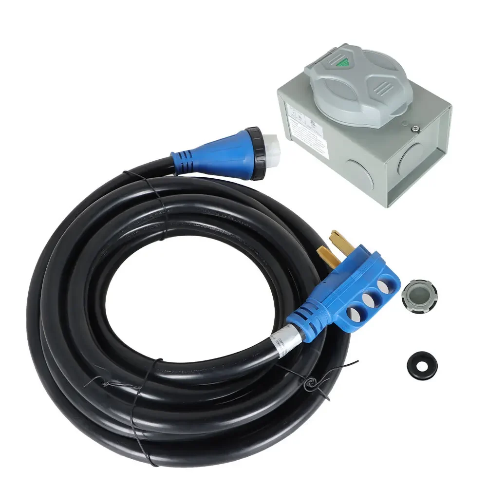50 Amp Generator Cord 25FT + Power Inlet Box Waterproof Combo Kit ETL Listed