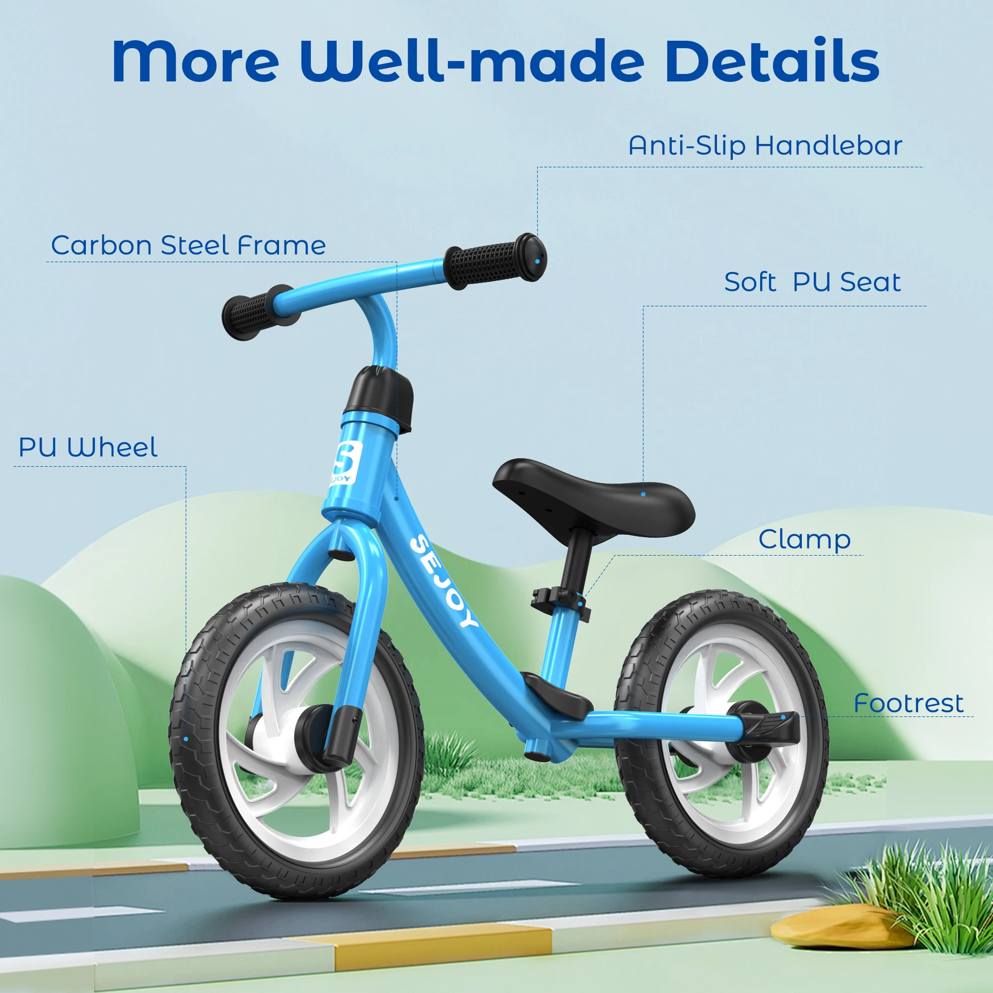 SEJOY Balance Bike for Kids Toddler Training Bicycle Saddle Height Adjustable for Ages 2-6 Years Old Outside Bike Toy Scooter