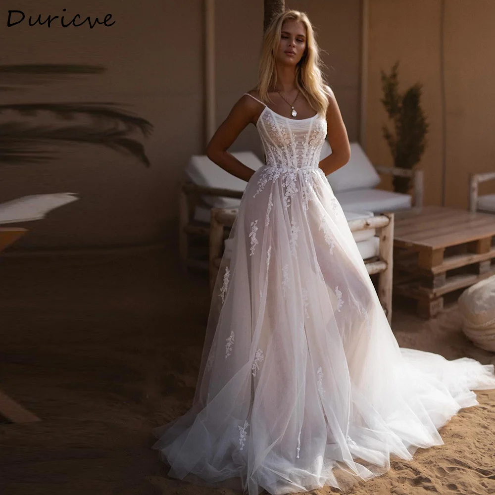 Duricve Customized Vestido De Noiva Boho Wedding Dresses Lace Applique Spaghetti Straps A-Line Princess Beach Bridal Gowns