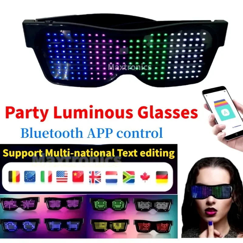 

Gafas LED Con Bluetooth Lentes Brillantes Texto Multilingüe RGBW Grafiti Color Rojo Verde Fiesta Halloween Rave Festival Música