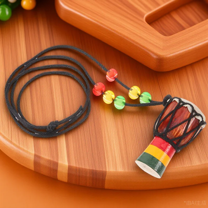 

Mini Wood Hand Carved Mini Desktop Gift Desktop African African Drum Drum Necklace Decor Gift Authentic Instrument