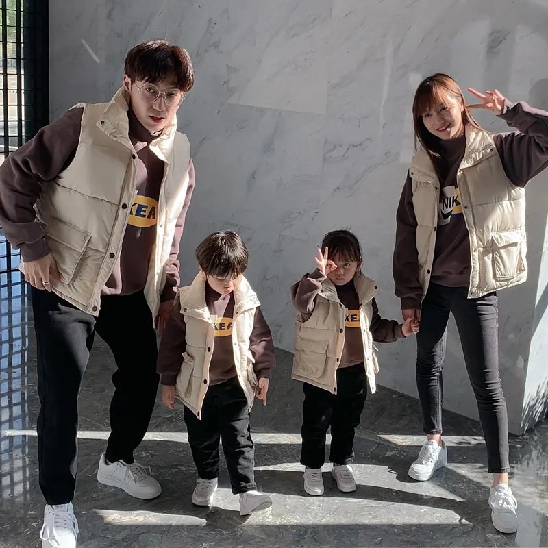 

2022 Family Matching Clothes For Couples Winter Autumn Parent-Child Look Fashion Mom Dad And Son Daughter Vest Boy Girl Coat