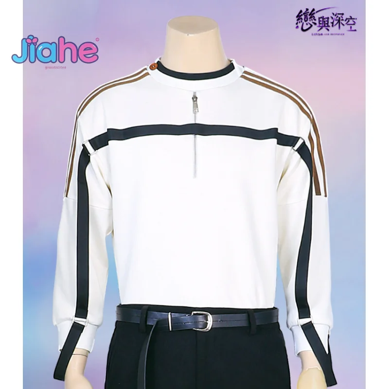 أزياء Love and Deepspace Caleb التأثيرية كاجوال بيضاء مع قلنسوة وسراويل موحدة لحفلات الهالوين مجموعة عصرية للرجال والنساء