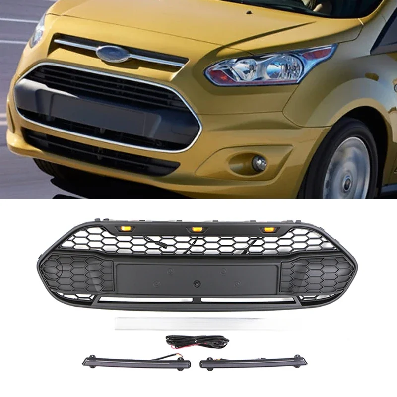 Fit  for 2014-2018 Ford Transit Connect grille with LED lights modified car front bumper grille accessories