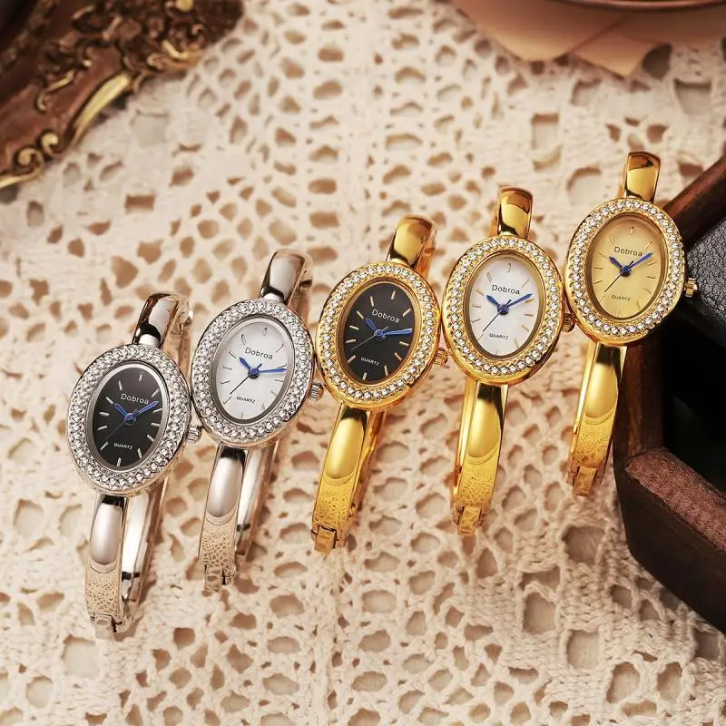 New ladies' rose gold diamond ring light luxury high-end sense niche design oval Roman numeral bracelet watch
