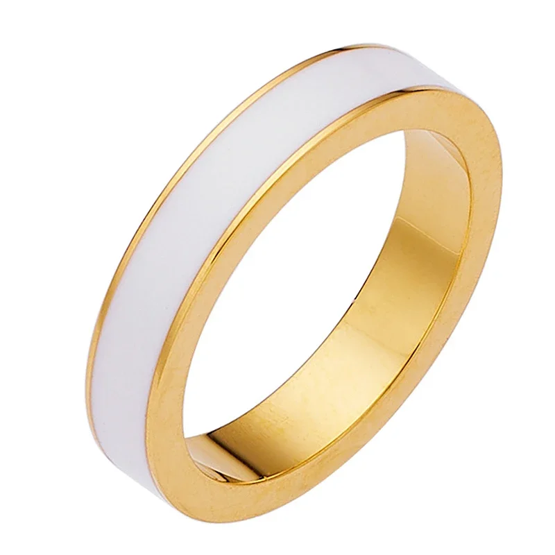 4mm Stainless Steel Finger Ring White Enamel Ring Fashion Jewelry for Women Luxury Quality Gift