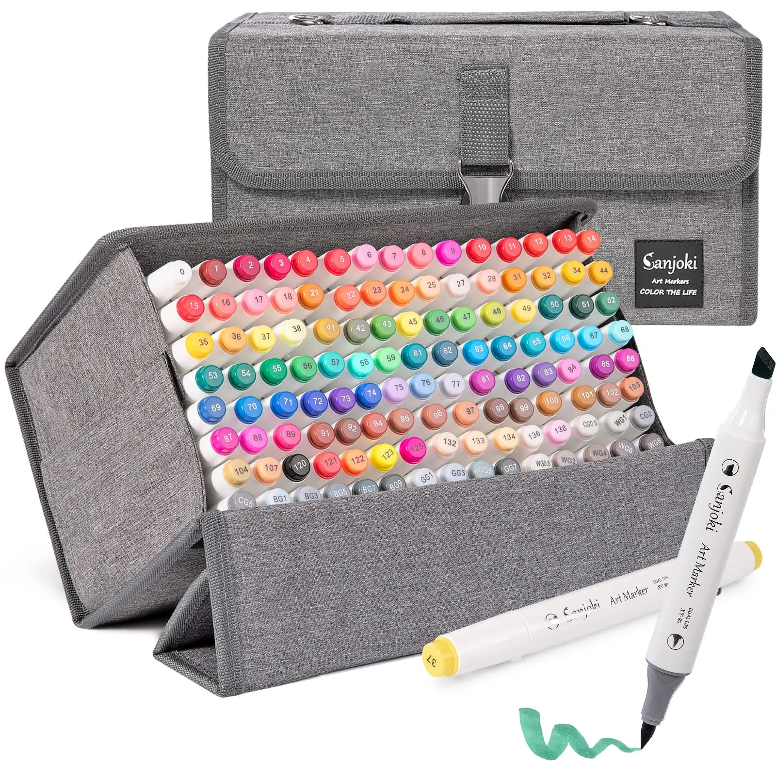 Set Soft Brush Tip Markers for Comics and Illustrations Includes Carrying Case 120-Piece 119 Colors