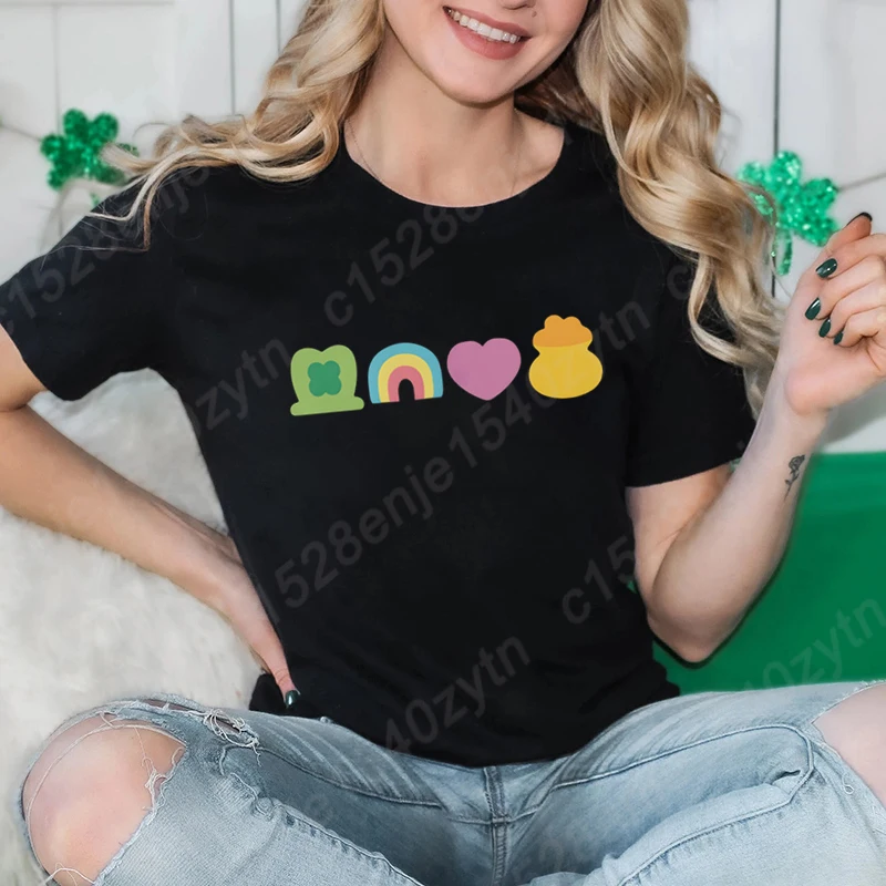 

St Patrick's Day Clover Lucky Charm Graphic T Shirts Women Summer Tee Shirt Fashion Casual Short Sleeve Round Neck T-shirts Tops