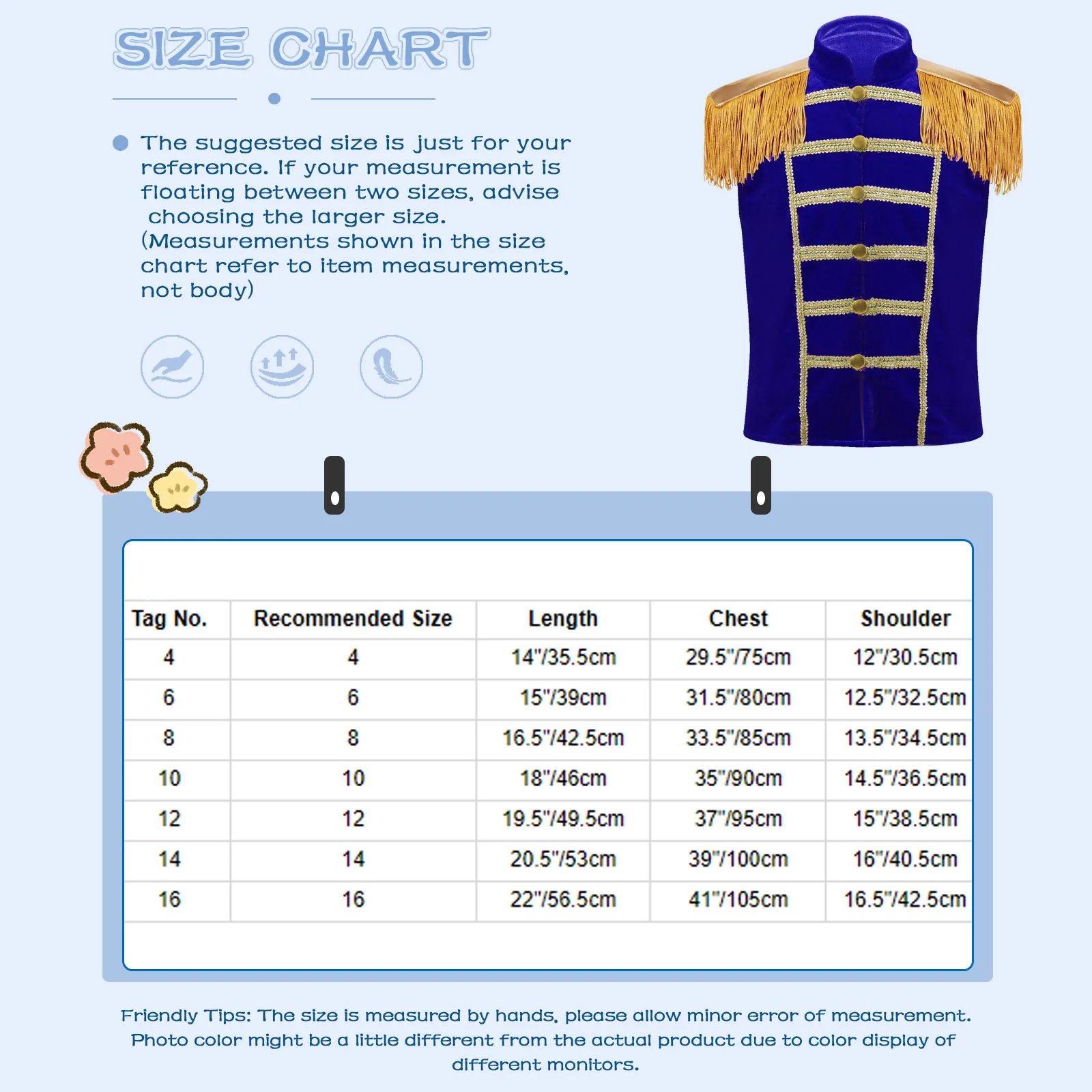 Marching Band Kids Military Vest Drummer Parade Sleeveless Waistcoat Boys Girls Circus Suit for Halloween Stage Performance