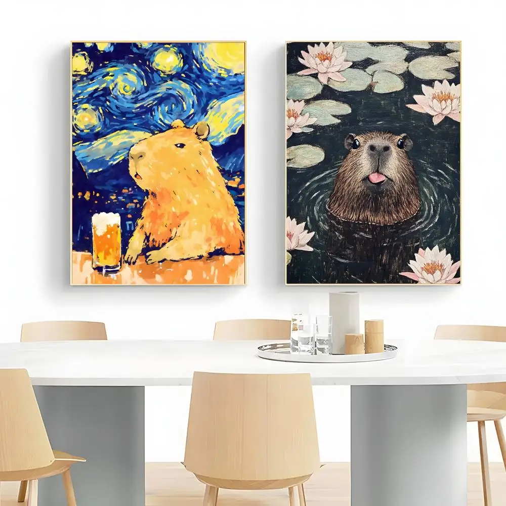 Retro Animal Art Capybara Cute Animal Vintage Painting Poster Wall Art Print Decorative Mural Home Decor Gift Unframed