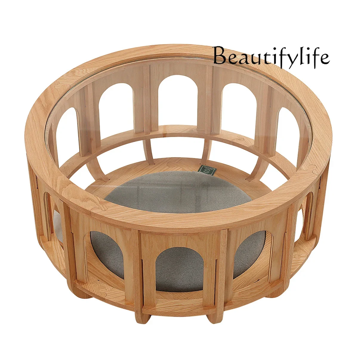 

Living room creative solid wood round glass coffee table modern simple home designer fashionable new