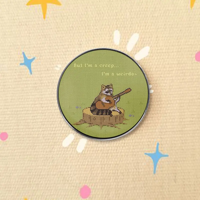 But I'm a Creep I'm a Weirdo UV Printing Pin Pixel Art Raccoon Playing Guitar Cute Animal Music Lover Gift for Friends