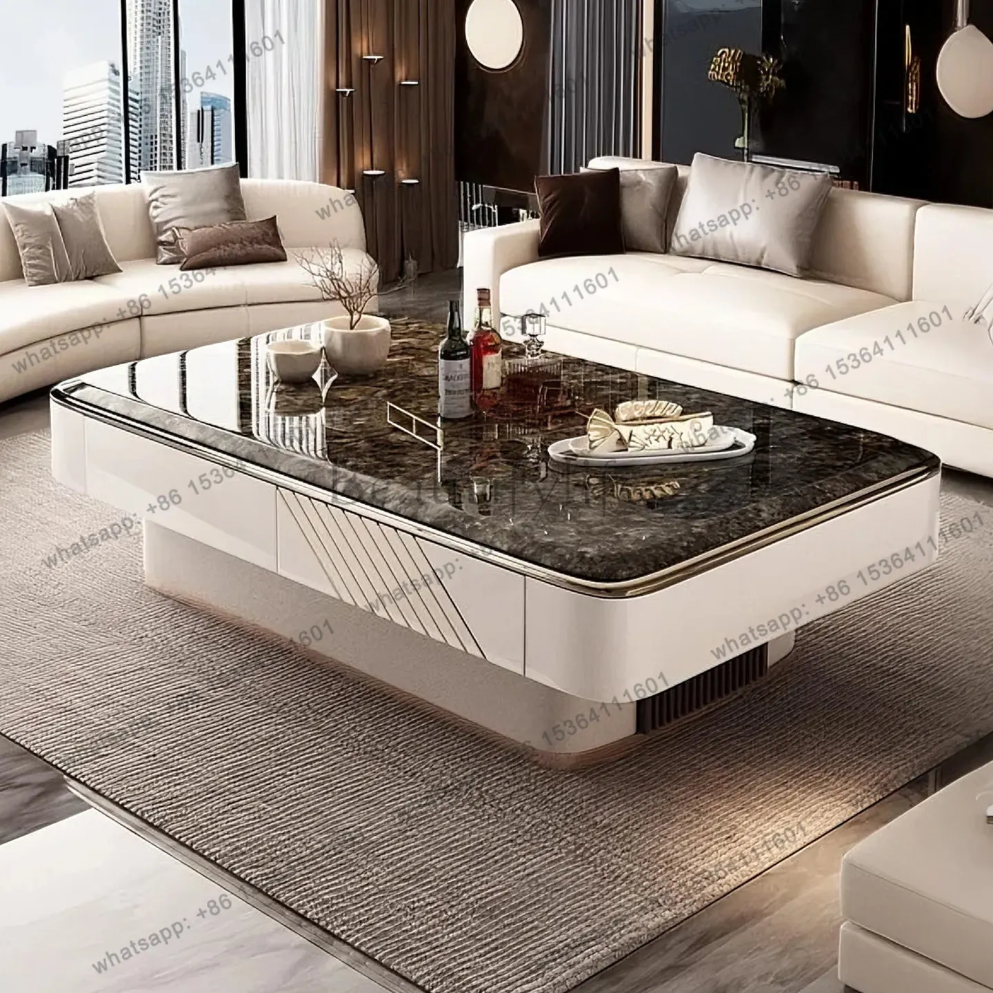 XX. Italian light luxury microcrystalline stone coffee table 1.5 meters modern style living room home, tea table