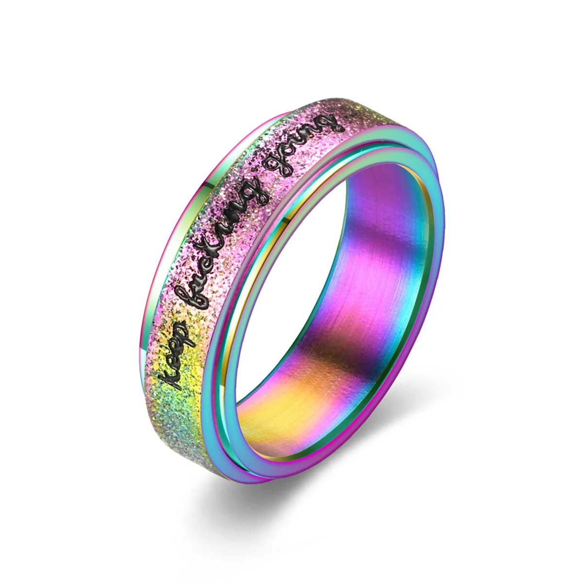 Fashion Inspirational Vibrant Stainless Steel Rotating Ring Adjustable Unisex Daily Wear Hip Hop Jewelry Keep Going Ring
