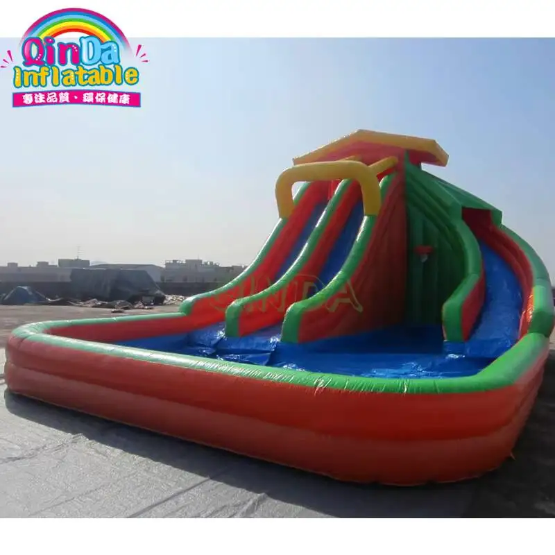 Commercial Large Inflatable Water Slide With Swimming Pool