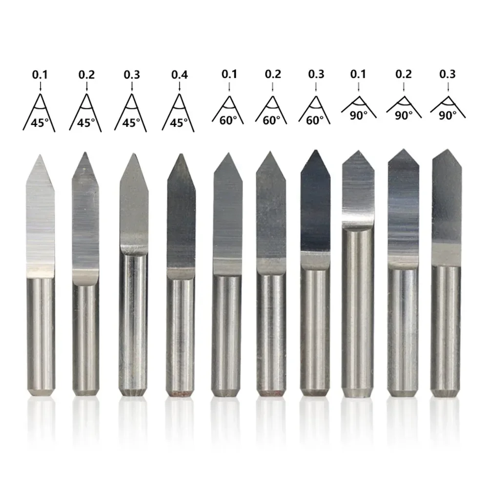 10 pcs 45/60/90 degrees pcb v shape engraving bits 3d cnc router bit 3.175mm shank  carving grinding tools