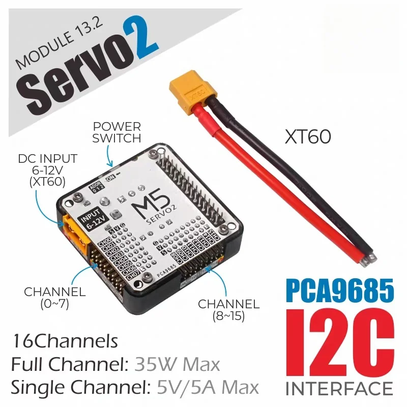 Official M5Stack Module 13.2 Servo2 Servo Driver Module PCA9685, controllable 16-channel servo