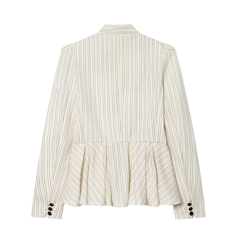 YENKYE New 2026 Women Long Sleeve V Neck Striped Peplum Blazer Chic Lady Elegant Casual Work Wear Coat