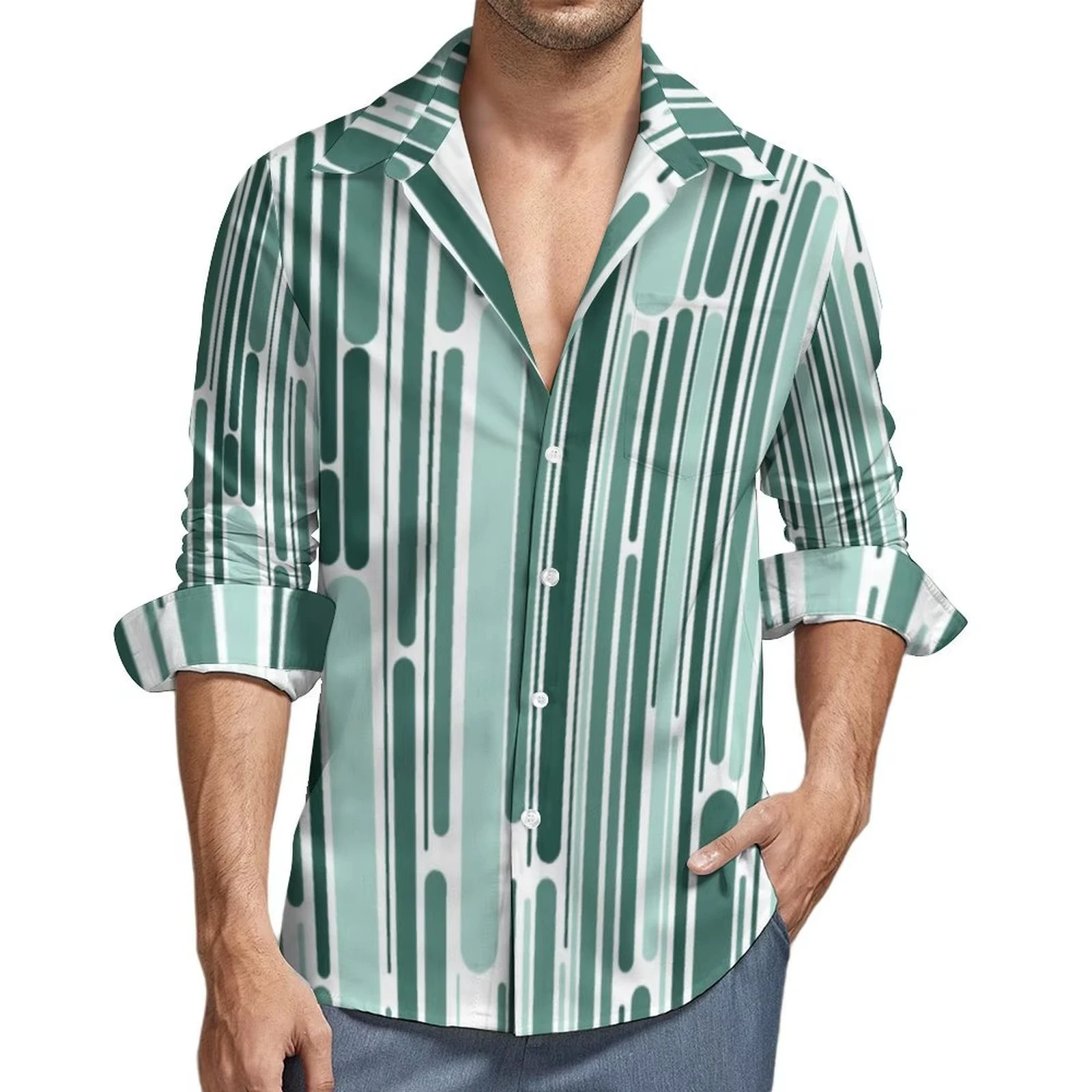 Men's Fall Shirts Casual Shirts Trendy 3D Digital Print Printed Long Sleeve Tops Men's Prom Cardigan Shirt