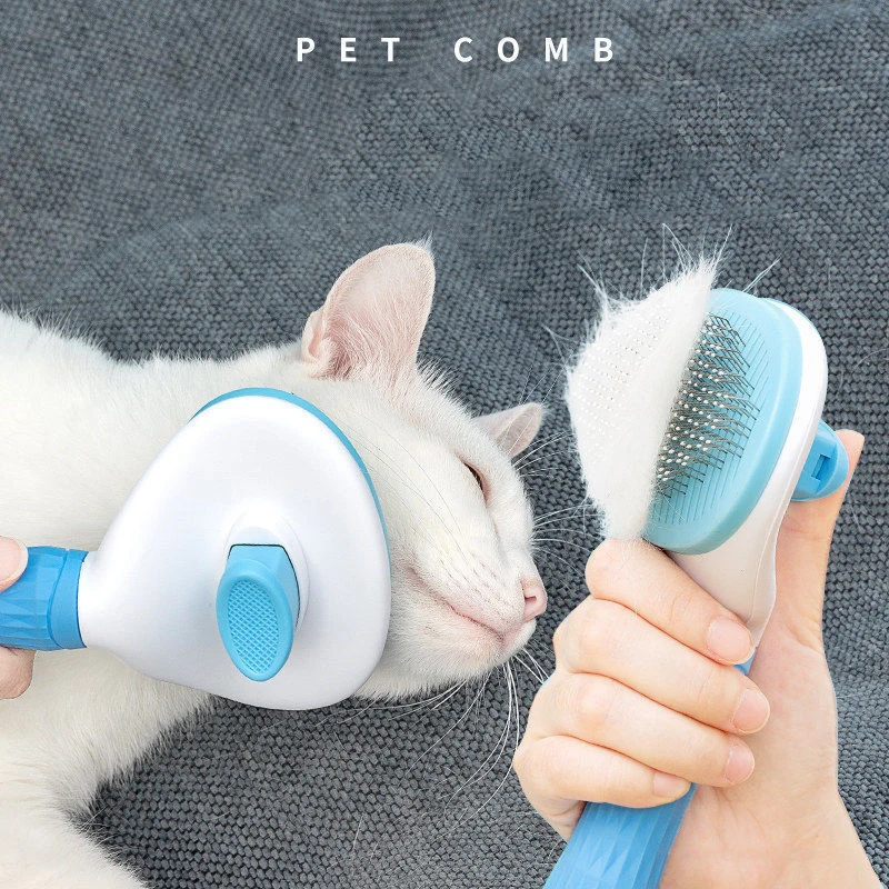One-Click Pet Hair Removal Comb for Effortless Grooming of Dogs and Cats - Float Hair Removal Slicker Brush with Automatic Funct