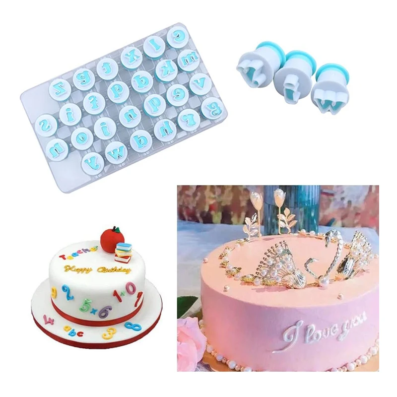 Alphabet Numbers Fondant Cake Mold Cookie Stamp Impress Embosser Cutter Upper Case Numbers Shape DIY Cookie with Cake Scraper