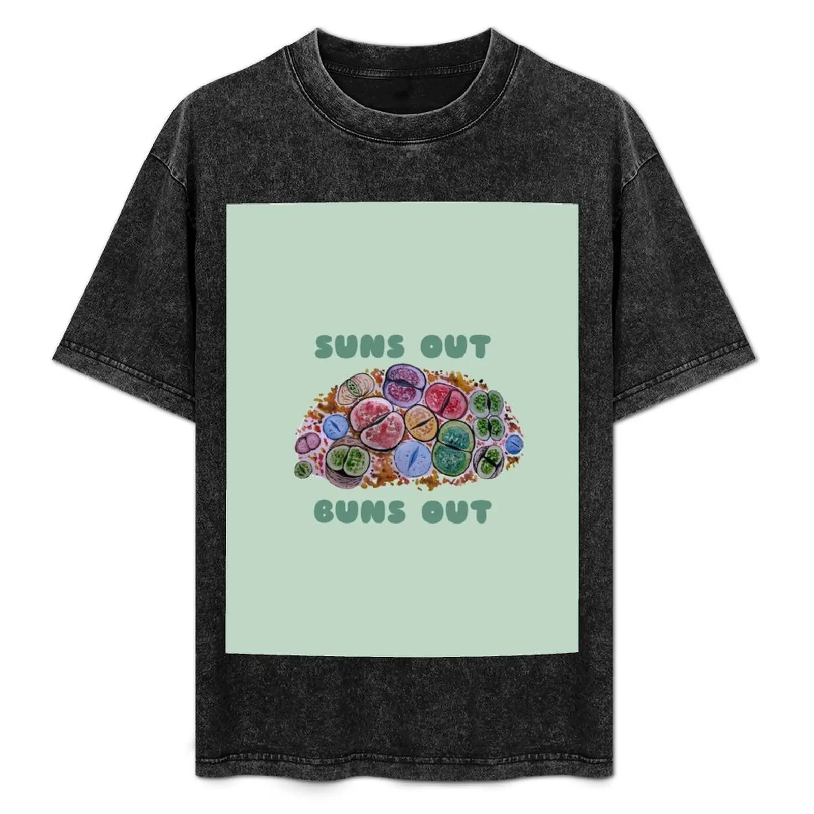 Camiseta Lithops “suns out buns out” con estampado de suculentas, camiseta informal holgada para uso diario